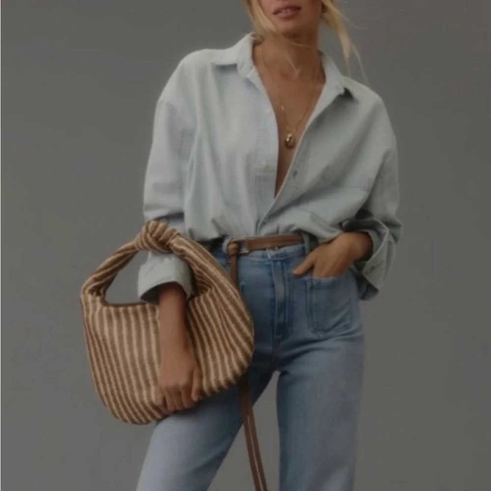 Anthropologie Melie Bianco The Brigitte Satchel‎ Raffia Edition in Tan / Cream
